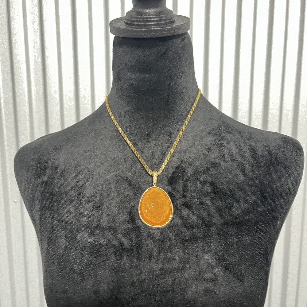 Wendy Williams Necklace Orange Gold Tone Pendant Adjustable Chain Womens Jewelry